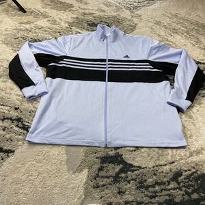 Vintage Y2K Adidas Track Jacket Sz XL Purple Black 3 Stripes Mock Neck Full Zip